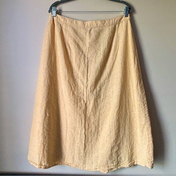 Linen Cotton Button Front A-Line Pin Up Rockabilly Full Midi Skirt Yellow Sz 12 - Picture 3 of 10